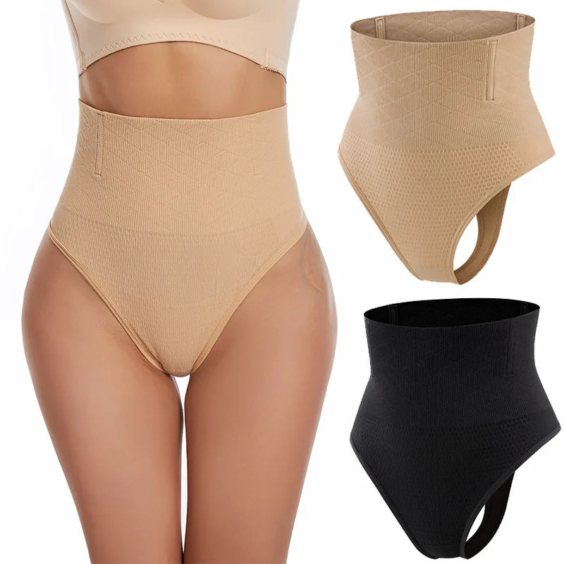 Thin Thong Women's Strong Hip Lift Tummy Control Panties with Fishbone Steel Boning Waist Cincher Mid-High Waist Shaper