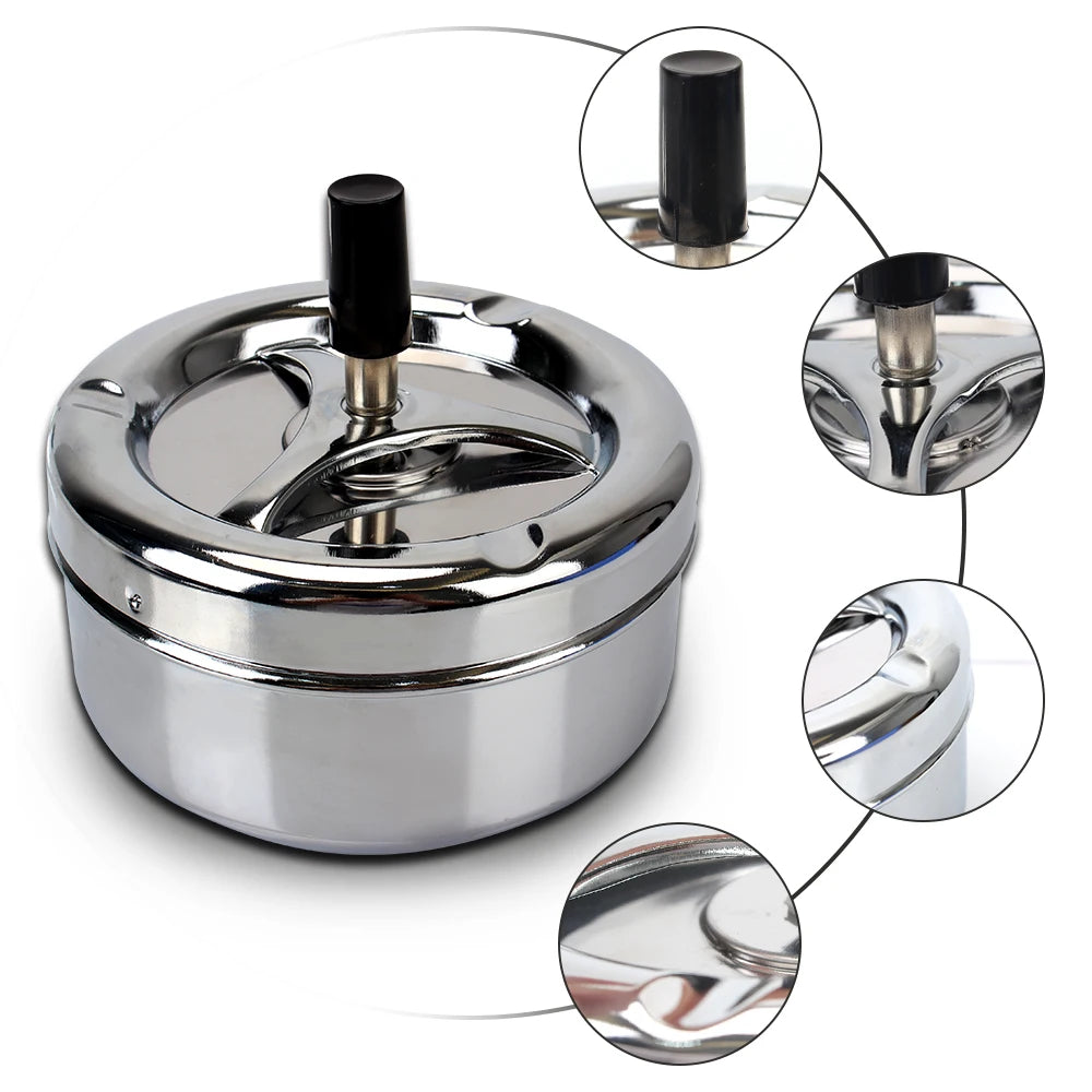 Spinning Plain Ashtray C igarette Ash Tray For Home Office Hotel C igarette Ashtray Stainless Steel Press Rotating Lid