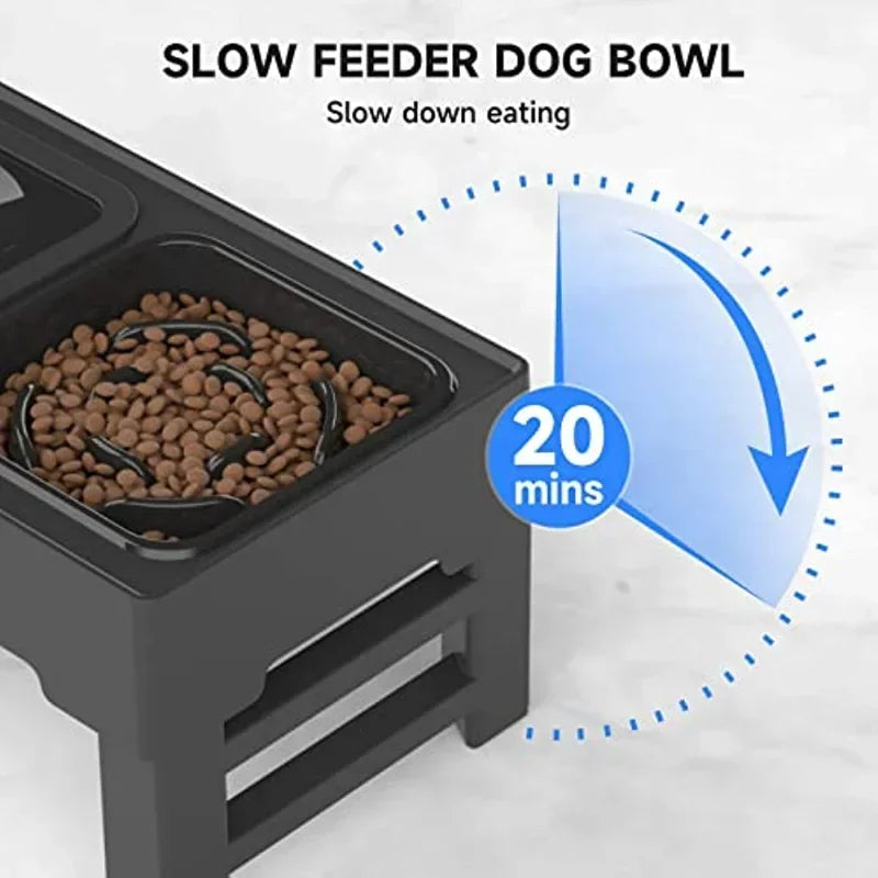 Adjustable Raised Dog Bowl Dog Bowl with Slow Feeder Elevated Dog Bowl and Dog Water Bowl Non-Spill for Small Medium Large Dogs