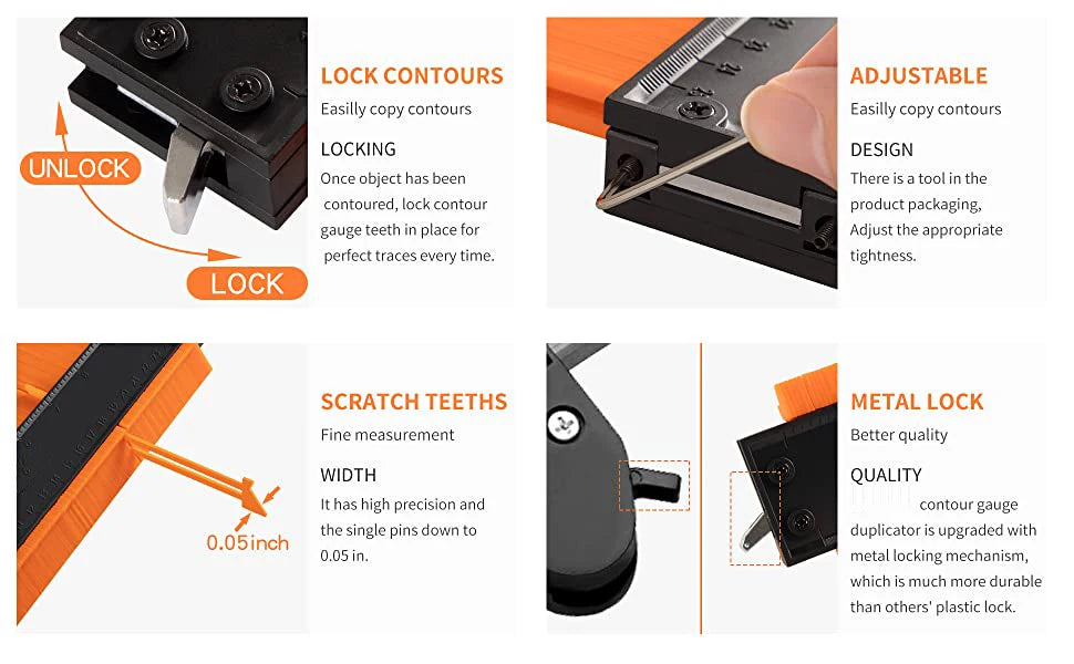 Contour Gauge Profile Duplicator Tool Adjustable Lock Alloy Edge Copy Shaping Wood Measure Ruler Laminate Tiles Wood Marking