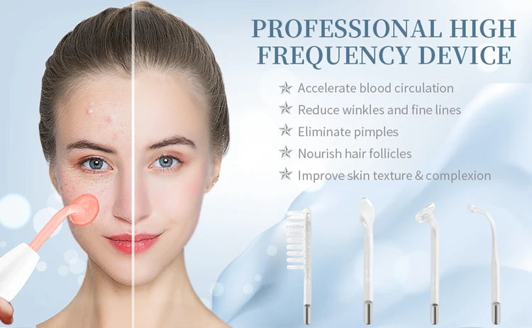 4 in 1 Electrode Glass Tube Machine High Frequency Skin Spot Acne Wand Facial Spa Face Skin Care Electrotherapy
