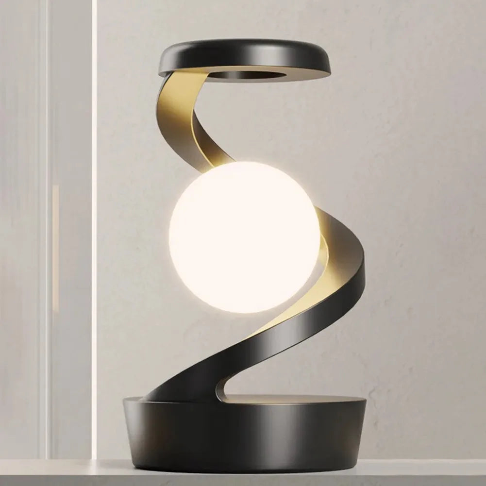 LED Moon Mood Light Suspended Rotating RGB Atmosphere Desk Lamp with Wireless Mobile Charging Bedroom Game Room Decorative Light