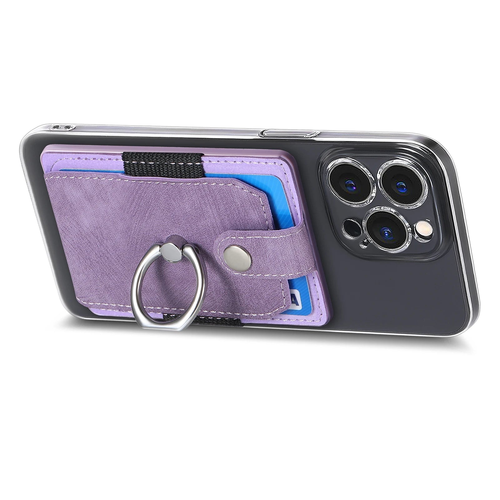 Phone Holder Wallet Case Card Slot Holder PU Leather Back Sticker Adhesives With Ring Stand For Mobile Phone iPhone Samsung