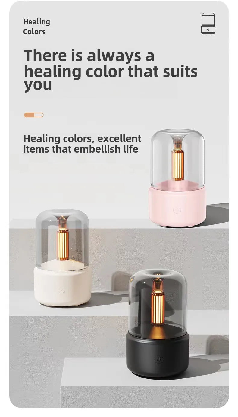 120ml Aromatherapy Humidifier Ultrasonic Humidifier with Creative Candlelight Design USB Air Humidifier for Sleep Aid Home Decor