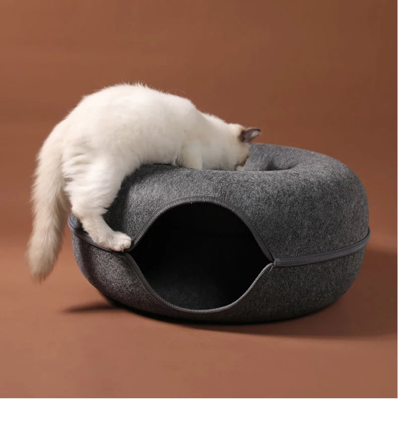 Interactive Round Cat Tunnel Donut Nest Felt Kittens Bed House Scratcher Sleeping Cushion Pet Toy for Cats