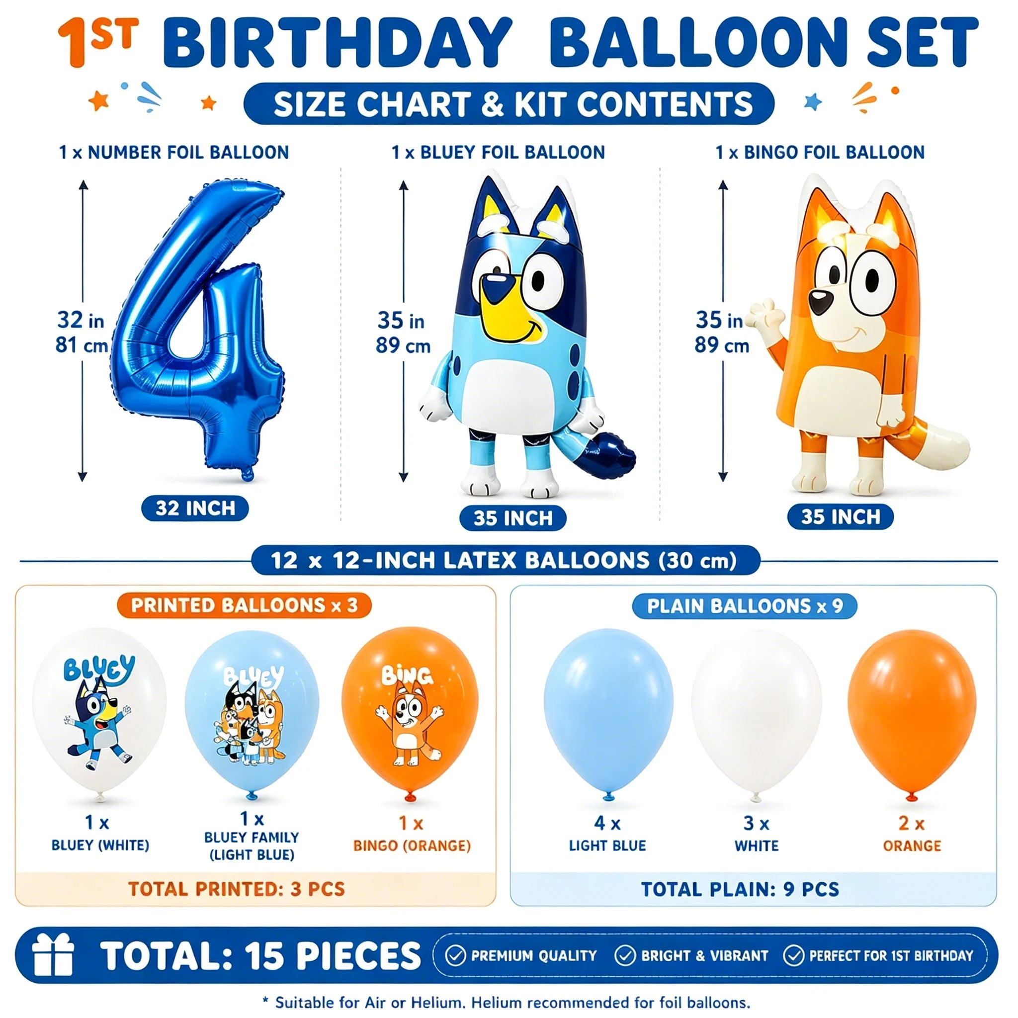 Bluey 1th Birthday Decorations Balloon Set Bluey Bingo Foil Balloons Latex Balloons Party Supplies for Kids Girls Boys