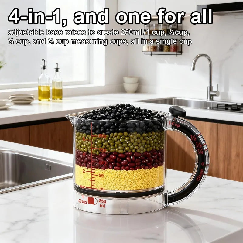 Adjustable Measuring Cup Multi-Functional Measuring Cup with Scraper-Style Seal Base Measurings Cube Cups for Cooking Kitchen