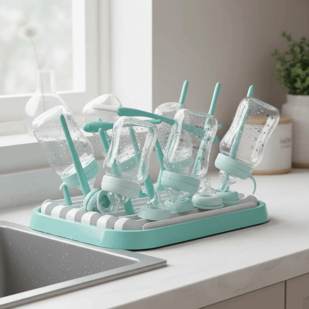 Foldable Baby Bottle Drying Rack Sturdy Plastic Bottle Cleaning Dryer Detachable Portable Bottle Holder Nursery Essentials