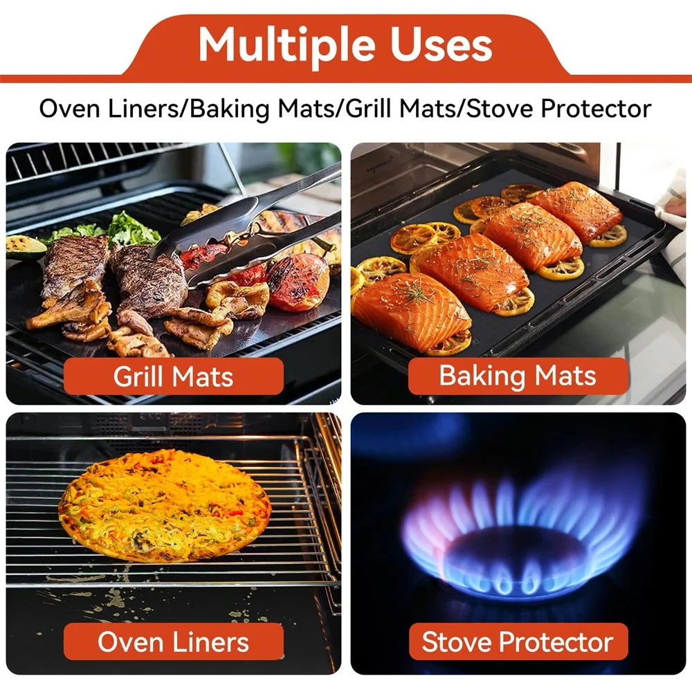 BBQ Mats Oven Bottom Liners Reusable Non-stick Baking Mats Outdoor Party Protective Mats Kitchen Tools Heat Resistant Grill Mats