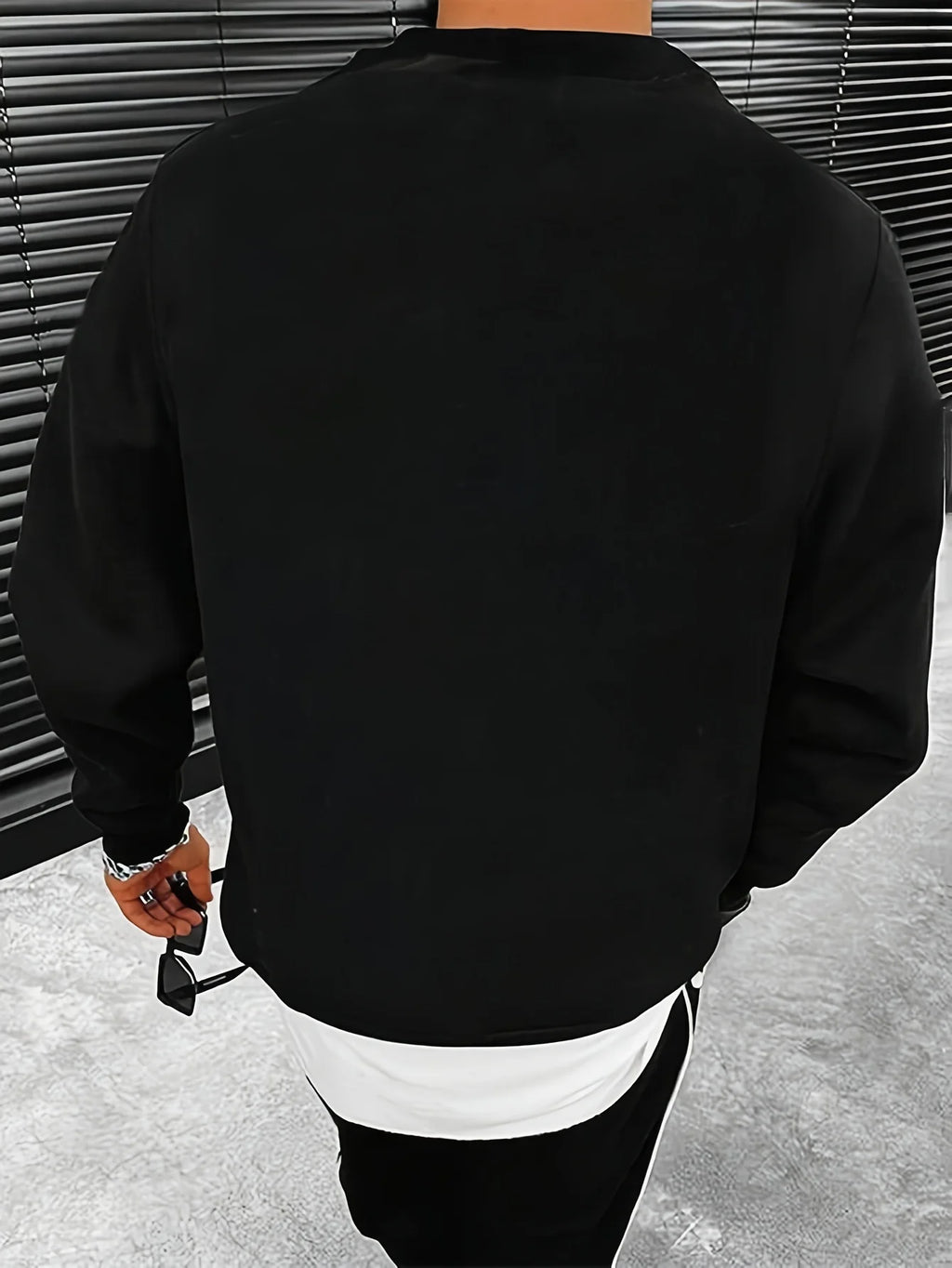 Men's autumn and winter fashionable casual loose Houston letter graphic printed long sleeved round neck sweatshirt