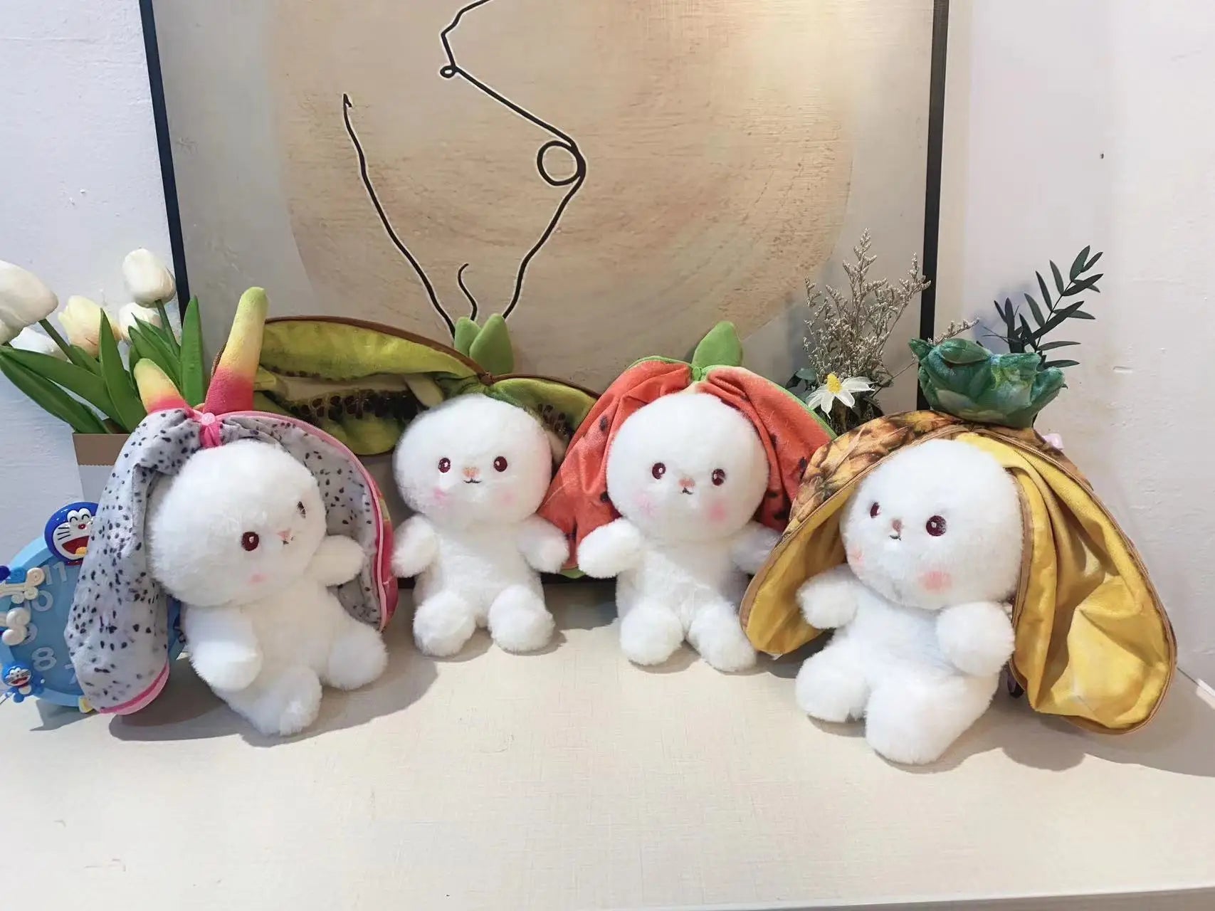 Kawaii Fruit Transfigured Bunny Plush Toy Cute Carrot Strawberry Turn Into Rabbit Plush Toy Kids Birthday Christmas Gift