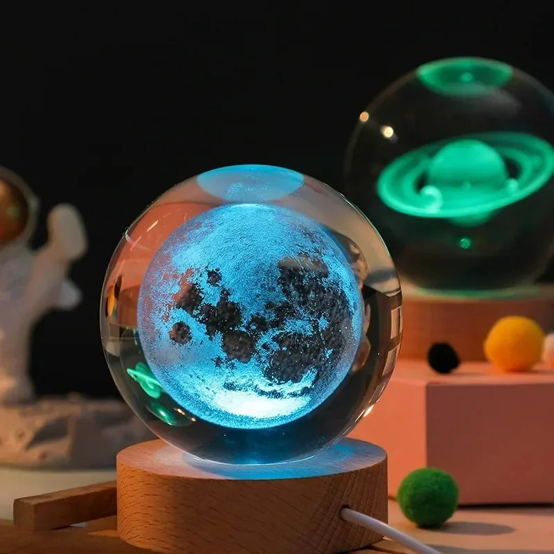 6cm Bedside Lamp Solar Theme Cosmos Series Crystal Ball Night Lights Milky Way Moon Small Ornaments for Desk Creative Gift RGB