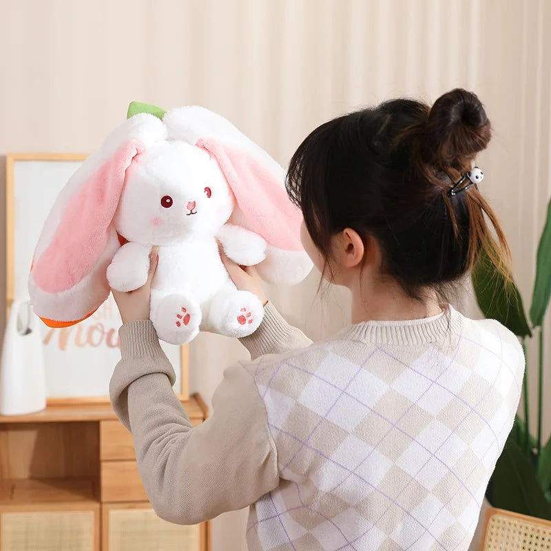 Kawaii Fruit Transfigured Bunny Plush Toy Cute Carrot Strawberry Turn Into Rabbit Plush Toy Kids Birthday Christmas Gift