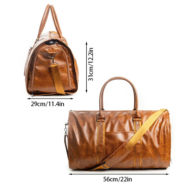 2025 New Men's Large Capacity Leather Waterproof Weekend Travel Business Convertible Suit Bag 2 in 1 Hand Carry-on Luggage Bag