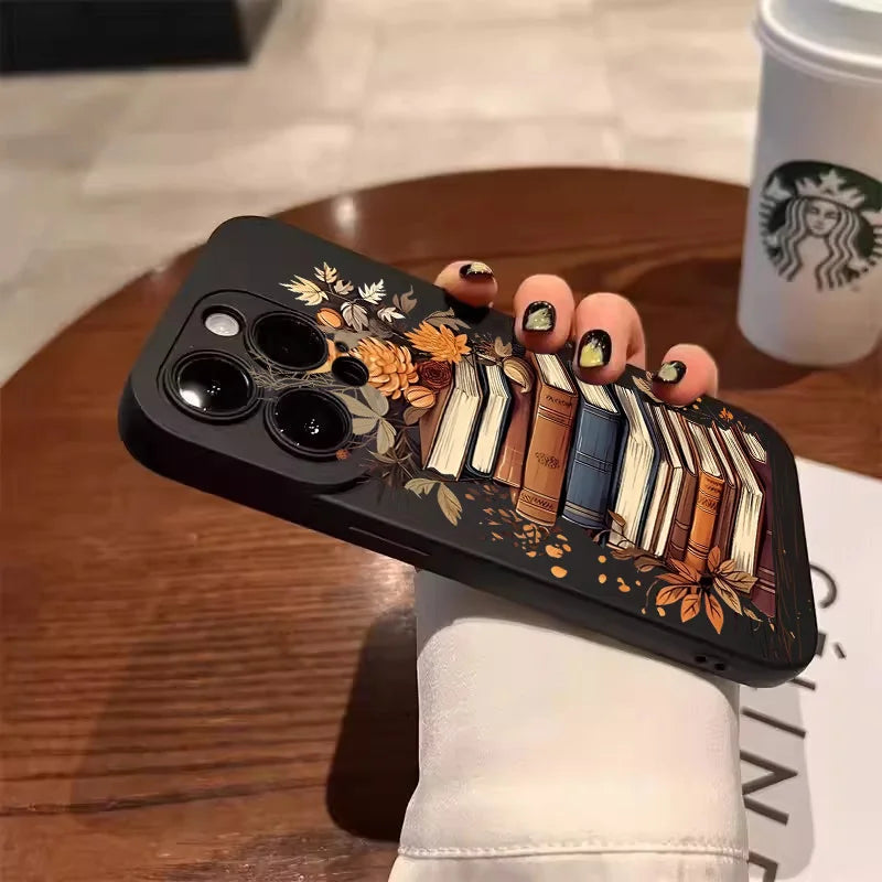 Creative Beautiful Book Pattern Phone Case For iPhone 11 12 13 14 15 16 17 Air Pro Max 16E 7 8 Plus X XR XS SE2 Shockproof Cover