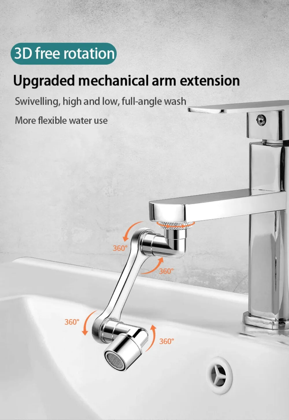 2Pcs Universal 1080° Rotation Faucet Extender Washbasin Robot Arm Tap Dual Mode Sprayer Head Bathroom Splash Proof Swivel Faucet