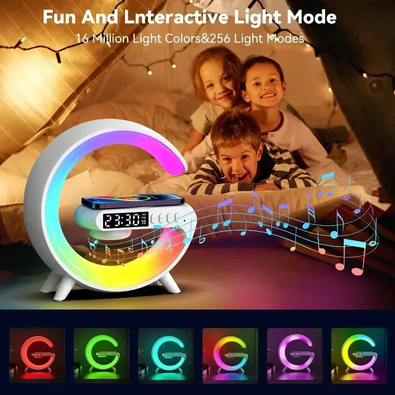 Multifunction Wireless Charger Pad Stand Speaker TF RGB Night Light Fast Charging Station for iPhone 16 15 Samsung Xiaomi Huawei