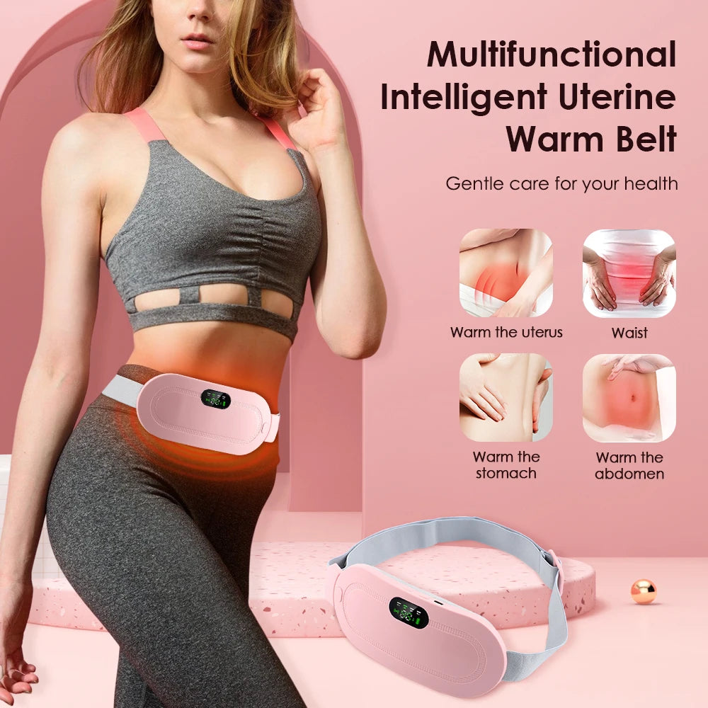 Electric Period Cramp Massager Vibrating Heating Belt for Menstrual Waist Stomach Abdominal Warm Palace Belt