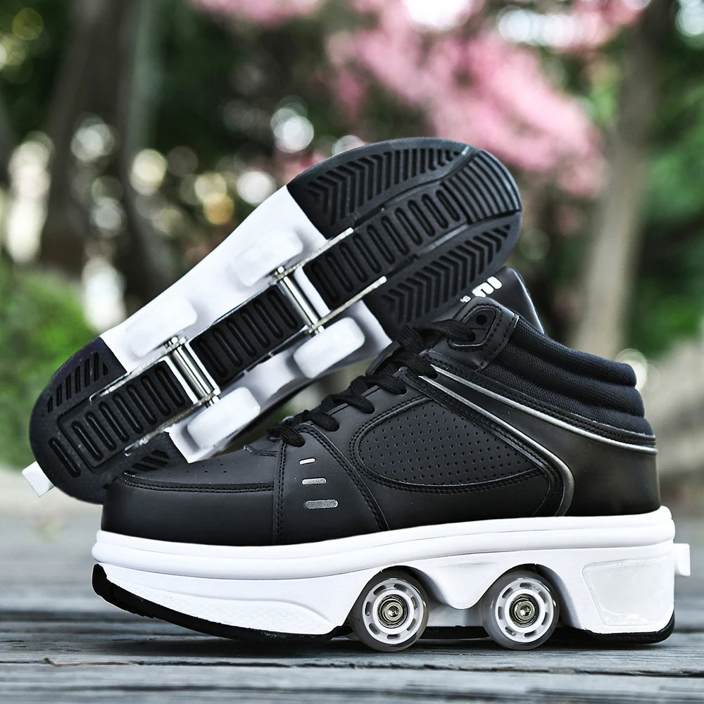Unisex Four-Wheel Roller Skate Shoes Casual Deformation Parkour Sneakers Kids Skates Stage personalized Sport Roller Skate Shoes