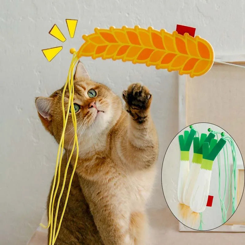 Cat Teaser Toy Felt Squeaky Bell Simulated Barley Scallions Shape Kitten Toy Fringe Interactive Cat Stick Toy Supplies