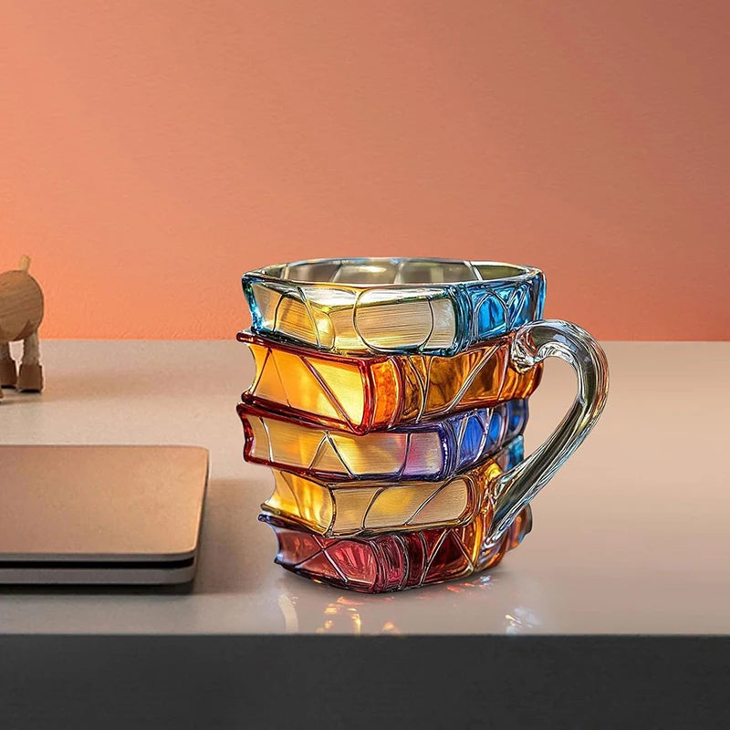 Creative Painted Book Mug 11oz Novelty 3d Painted Books Coffee Mug Unique Colorful Resin Books Stack Coffee Cup Collection Gifts