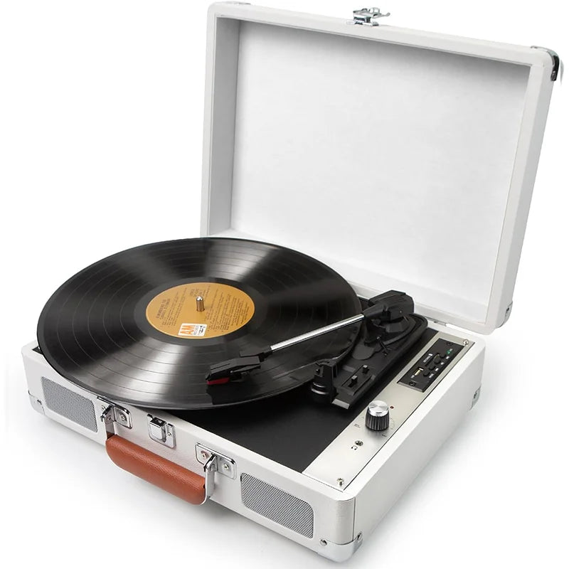 Vinyl Record Player P01，3-Speed Bluetooth Suitcase Portable Belt-Driven Record Player with Built-in Speakers RCA Out AUX in