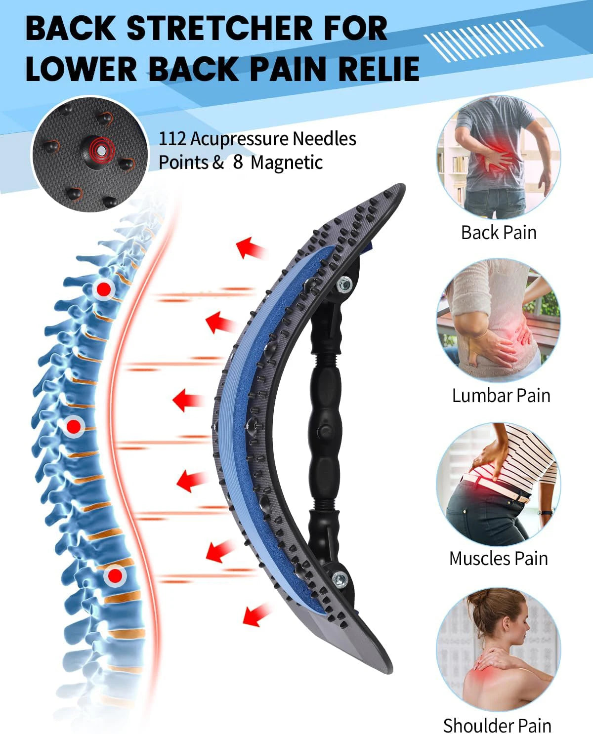 Back Stretcher for Back Pain Relief Multi-Level Back Cracker Board, Lower and Upper Back Support for Herniated Disc Fitness Yoga