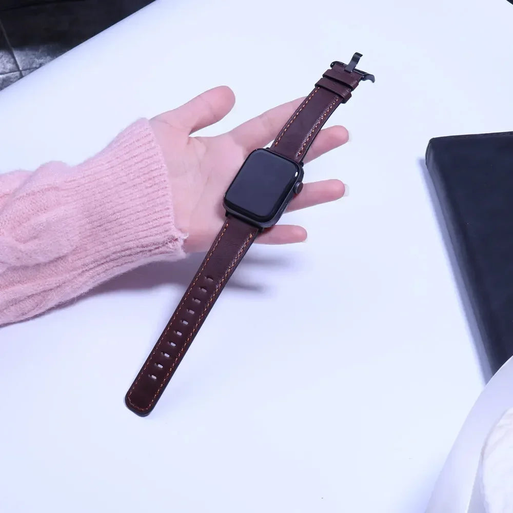Leather Strap for Apple watch band 44mm 49/45mm 40/41 42 46mm belt Retro luxury Correas iWatch series 10 9 5 4 SE 6 7 8 ultra 2