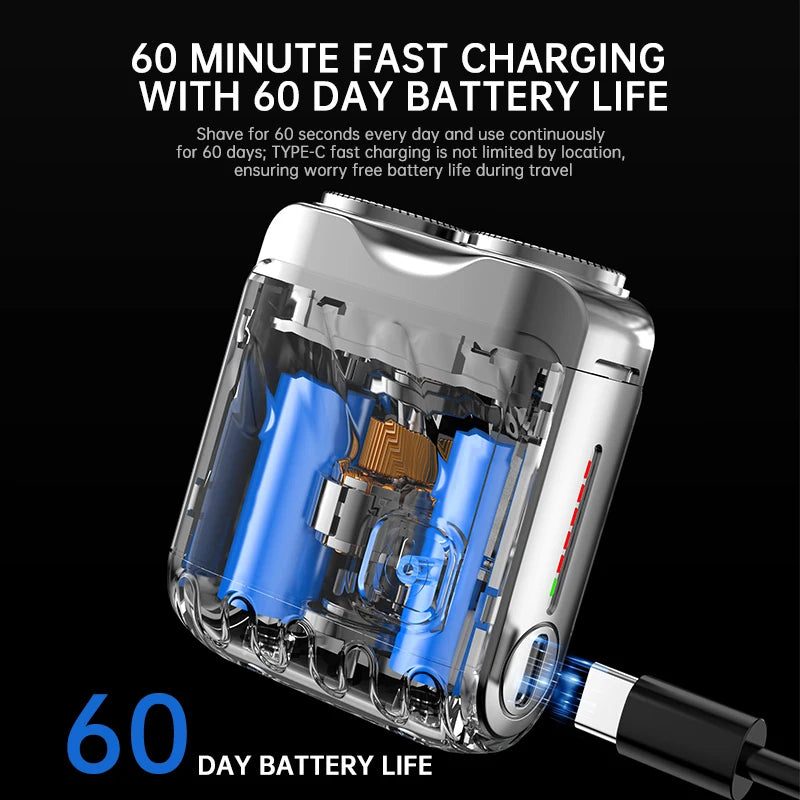 Mini Electric Shaver Dual Head Waterproof Type-C Rechargeable Shaver Travel Rotary Razor Men's Portable Hair Beard Trimmer Tool