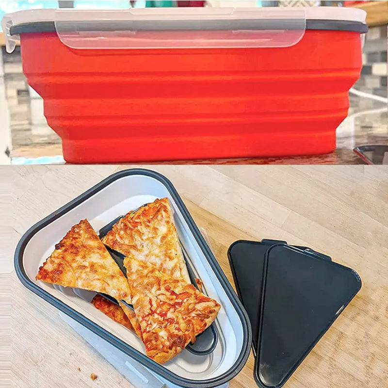 Baby Food Grade Silicone Folding Pizza Box Reusable Triangle Pizza Packing Box Take Away Box Silicone Children Food Storage Box