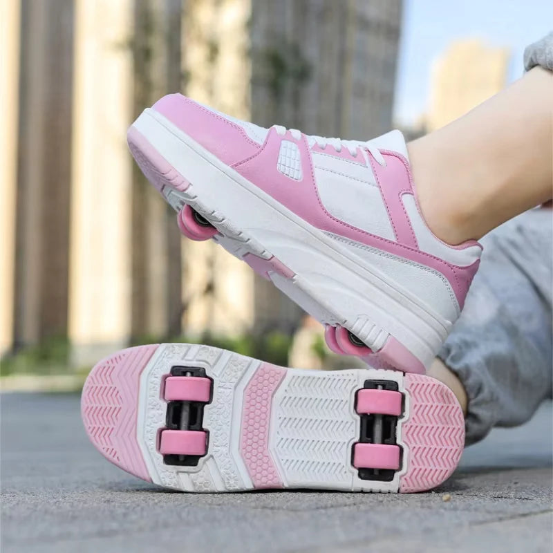 Double Row 4-Wheel Skates Roller Shoes with Wheels Dual-Purpose Racing Roller Sneakers Skateboard Shoes Speed Roller Skate Shoes