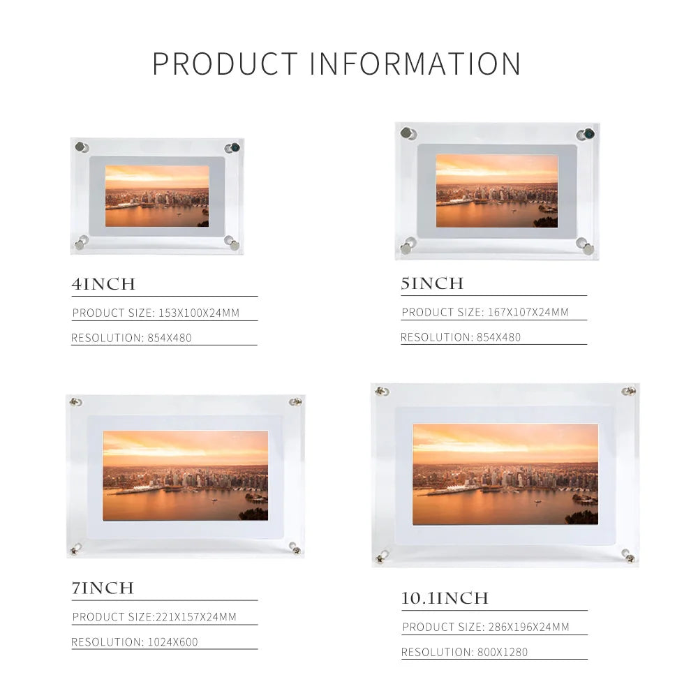 Acrylic Digital Photo Frame 5/7 Inchs 1000mAh Automatically rotate Display IPS Screen 4G Memory Battery Gravity Induction
