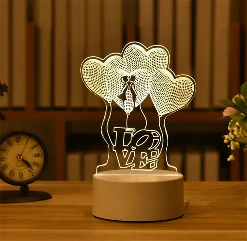3D Acrylic LED Night Light USB Powered Bedroom Bedside Decor Night Lamp Birthday Kid Gifts Table Ornaments Novelty Lighting