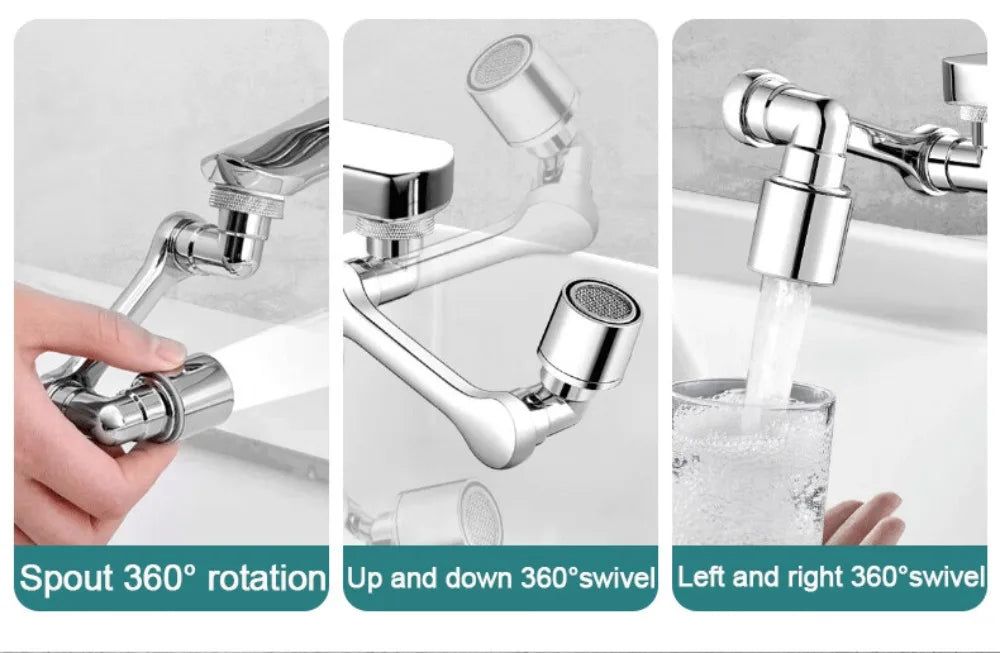 2Pcs Universal 1080° Rotation Faucet Extender Washbasin Robot Arm Tap Dual Mode Sprayer Head Bathroom Splash Proof Swivel Faucet