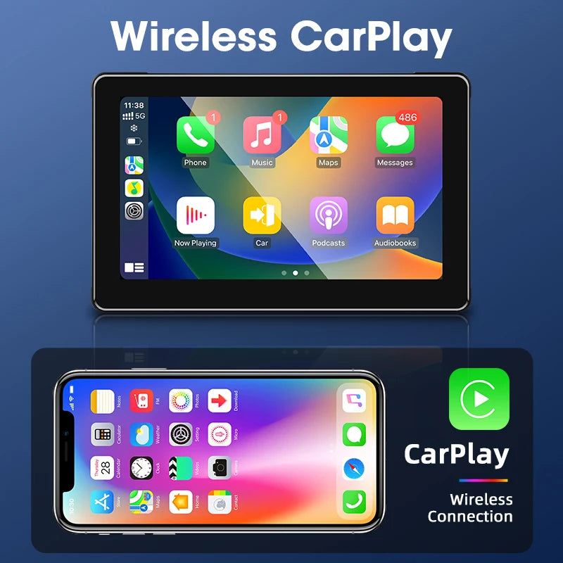 Srnubi 7 Inch Motorcycle Portable Navigation GPS Wireless Carplay Android Auto IP67 Waterproof Motorcycle Touch Screen Display