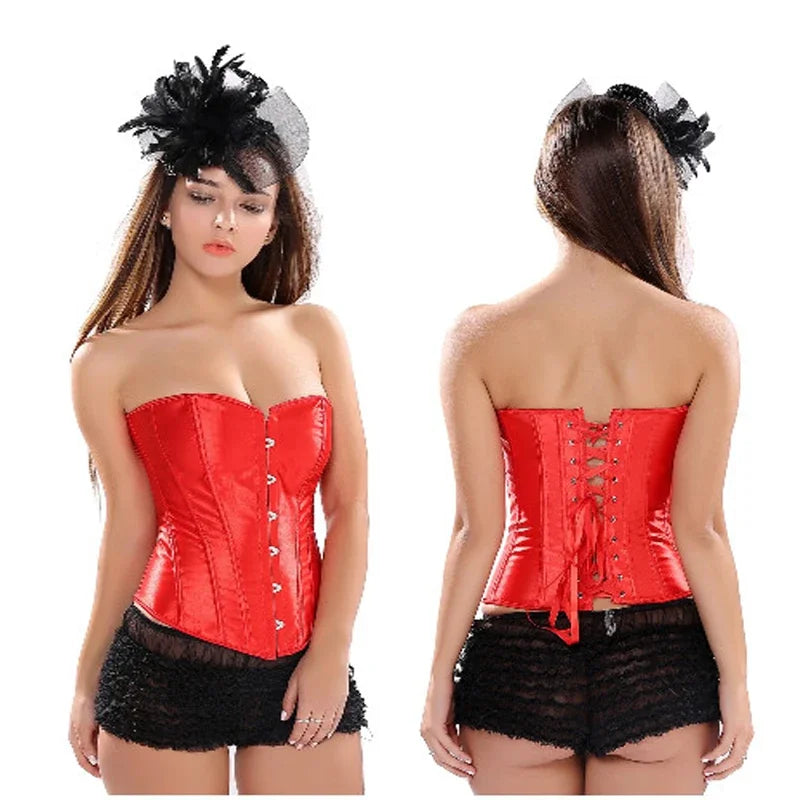 Elegant Satin Corset Women Solid Color Lace Up Corsets Slim Body Shaper Strapless Overbust Plus Size Corset and Bustier S-6XL