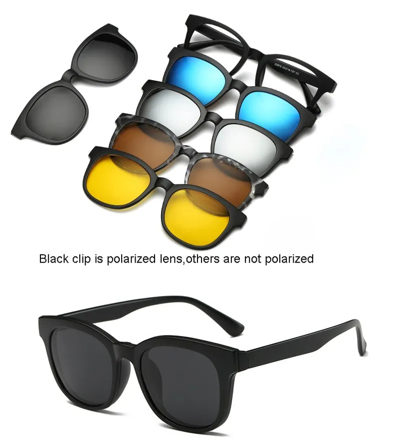 HJYFINO 5 lenes Magnet Sunglasses Clip Mirrored Clip on Sunglasses clip on glasses Polarization Clip Custom Prescription Myopia