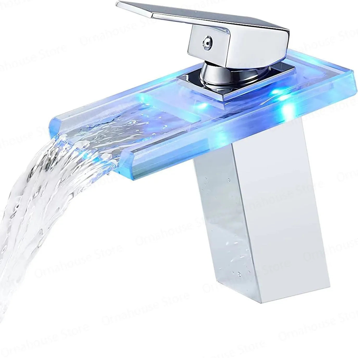 Luxury LED Color Changing Waterfall Basin Sink Faucet Led Light Polished Tap Basin Deck Mounted Sink Mixers 3 Colors Change