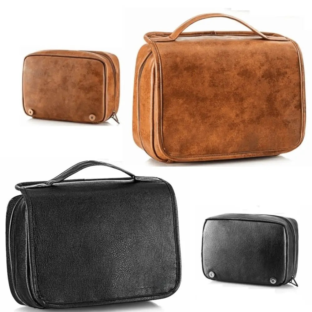 Multi-Pocket Makeup Bag Large Size Waterproof Design Hanging Toiletry Bag PU Leather 3-in-1 Dopp Kit Business Trip