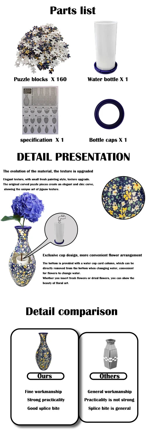 3D Puzzle Vase Home Decoration Christmas Gifts DIY Chinese Vase for Bouquet Flowers Creative Handmade Flower Vase Puzzle Toys