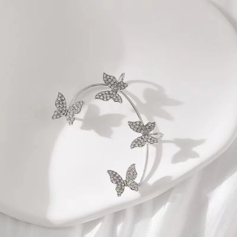 Gold Silver Color Metal Butterfly Ear Clips Without Piercing for Women Sparkling Zircon Ear Cuff Clip Earrings Wedding Jewelry