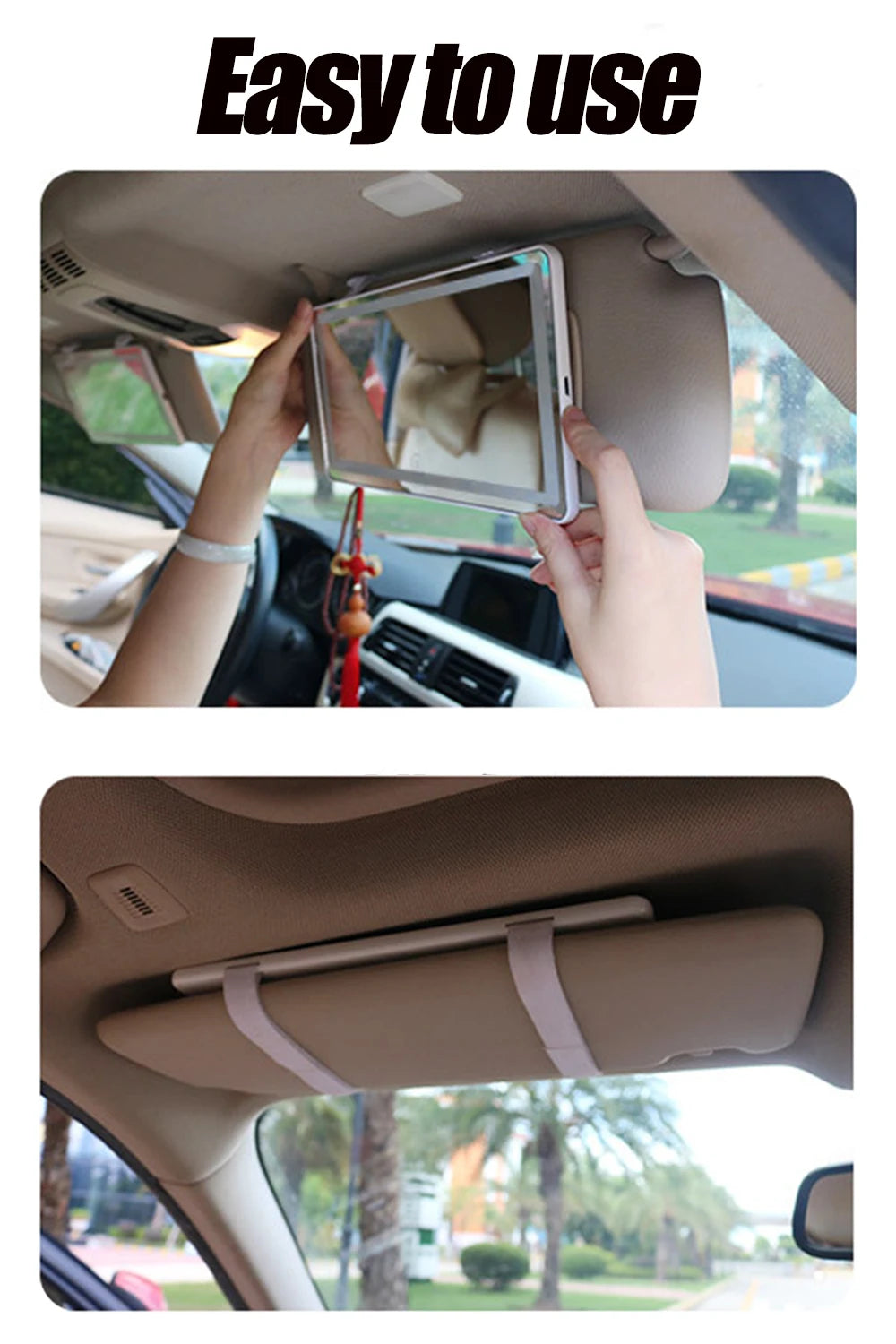 Car Sun Visor Vanity Mirror Cosmetic Mirror Rechargeable Makeup Mirror with 3 Light Modes 60 Leds Dimmable Clip-on Rear Wireless