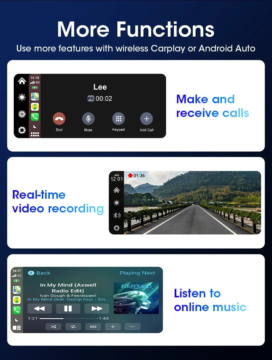 Srnubi 7 Inch Motorcycle Portable Navigation GPS Wireless Carplay Android Auto IP67 Waterproof Motorcycle Touch Screen Display