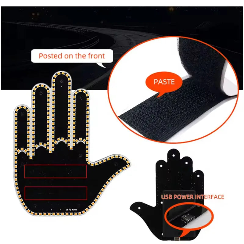 Car LED Finger Lights Funny Car Interior Light With Remote Control Rear Window Multi-function Warning Reminder Lamp Accessories