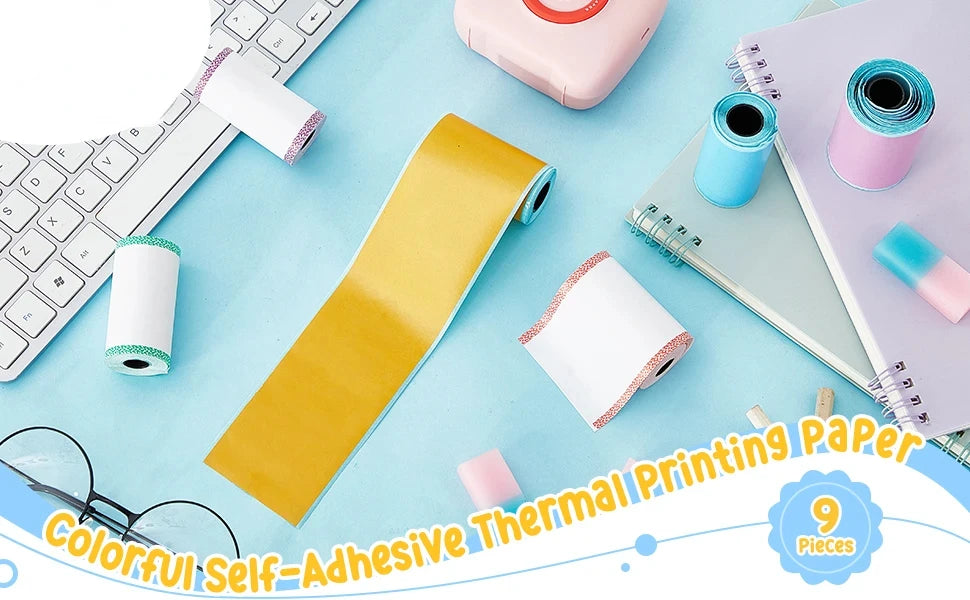 9 Rolls Thermal Printer Paper Adhesive 57X30mm Mini Printing Paper Rolls Printable Stickers For P1 Printer PeriPage A6 Printer