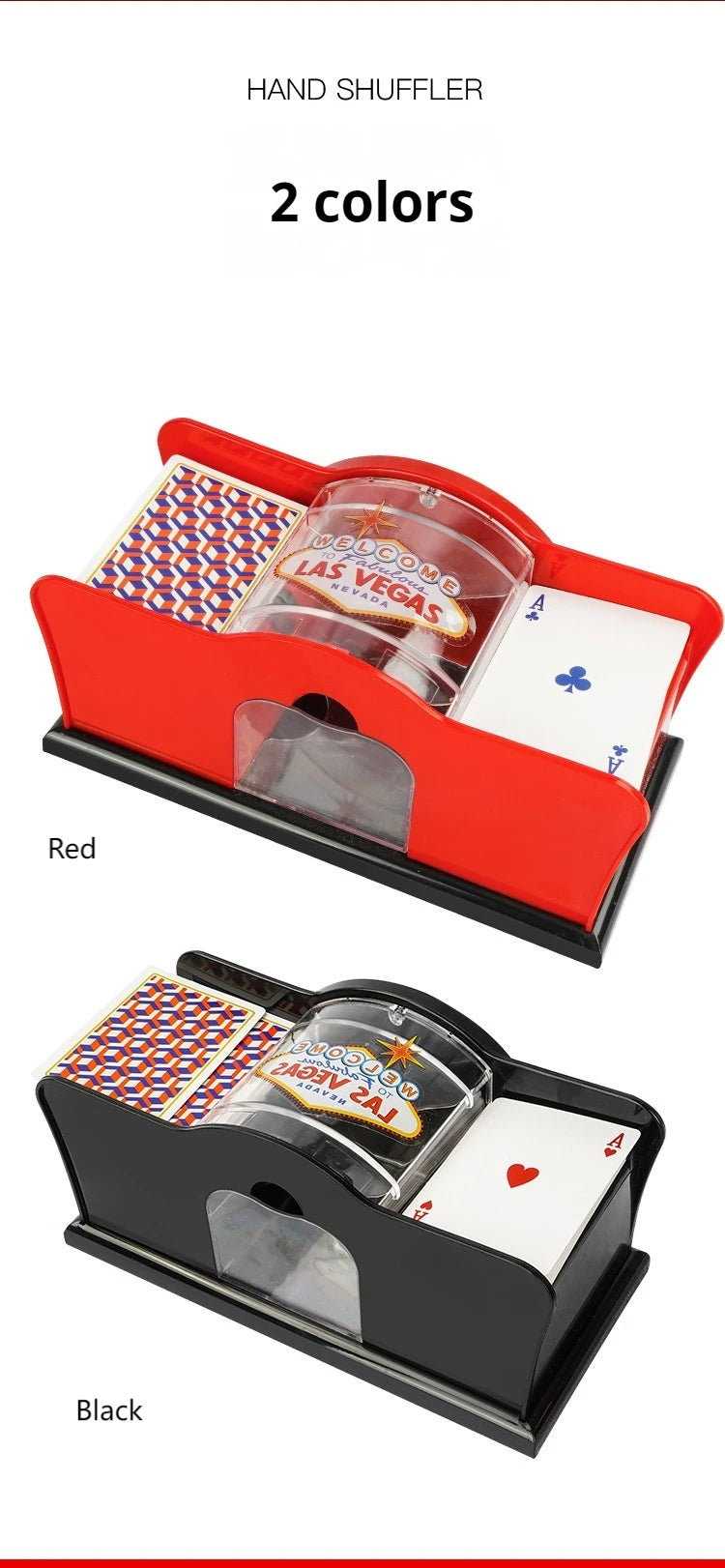 Red/Black Manual Card Shuffler 2 Deck with Hand Crank, Card Shuffler for Blackjack, UNO, Poker, Playing Card Dealer Machine