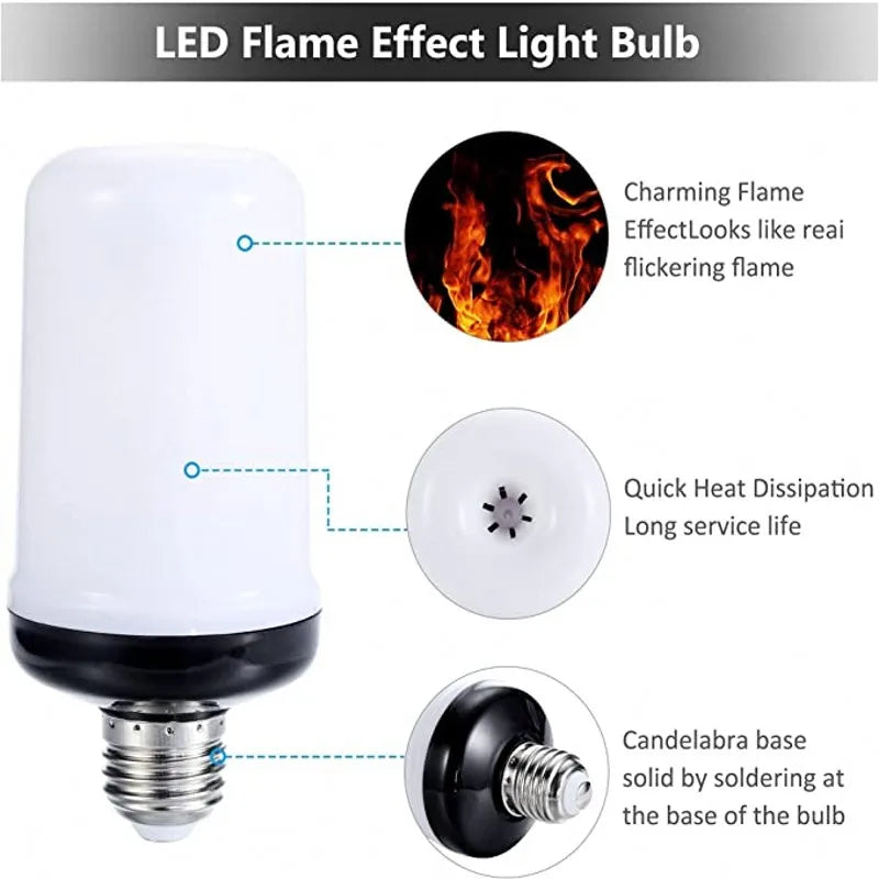 LED E27 Flame Bulb Fire E14 lamp Corn Bulb 4 Modes Party LED Light Dynamic Flame Effect 85v-265v for Home Lighting