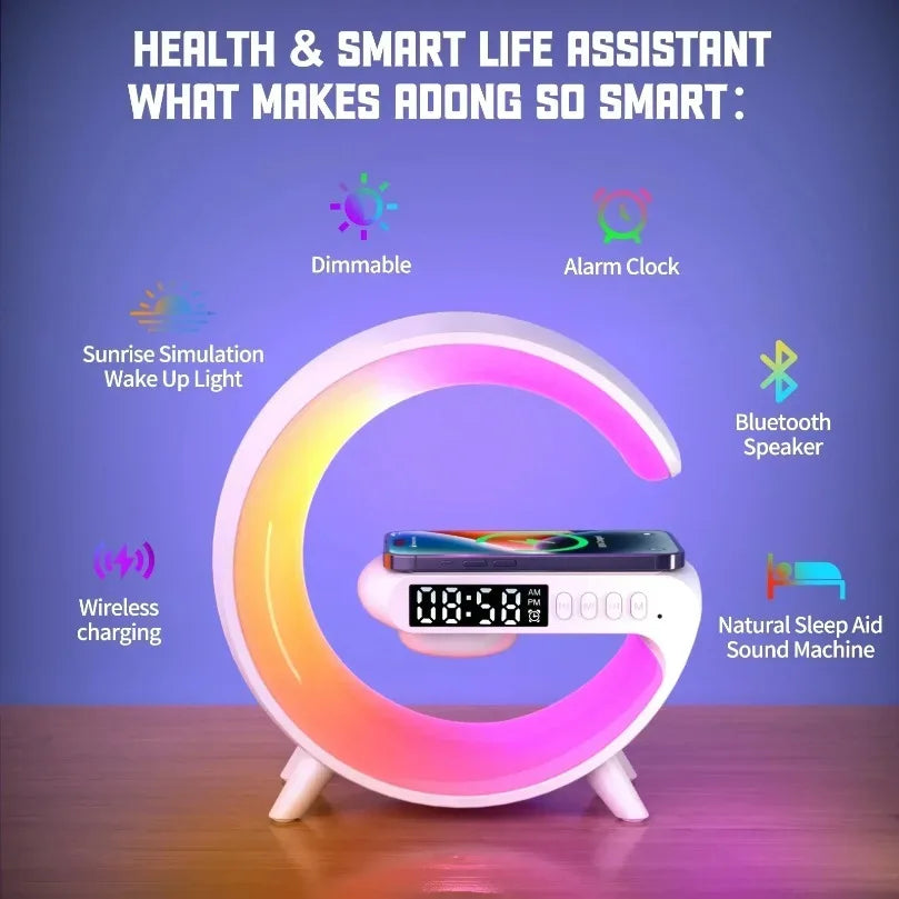 Multifunction Wireless Charger Pad Stand Speaker TF RGB Night Light Fast Charging Station for iPhone 16 15 Samsung Xiaomi Huawei