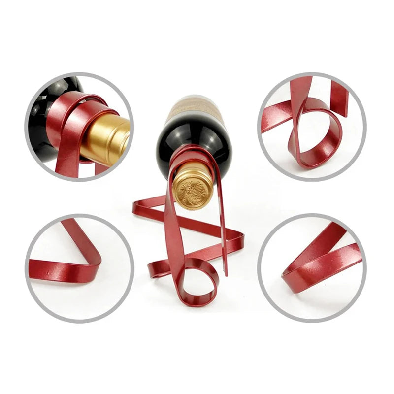 New Metal Ribbon Shaped Suspended Balanced Wine Bottle Rack Wine Display Rack Exquisite Durable Party Banquet Desktop Decoration