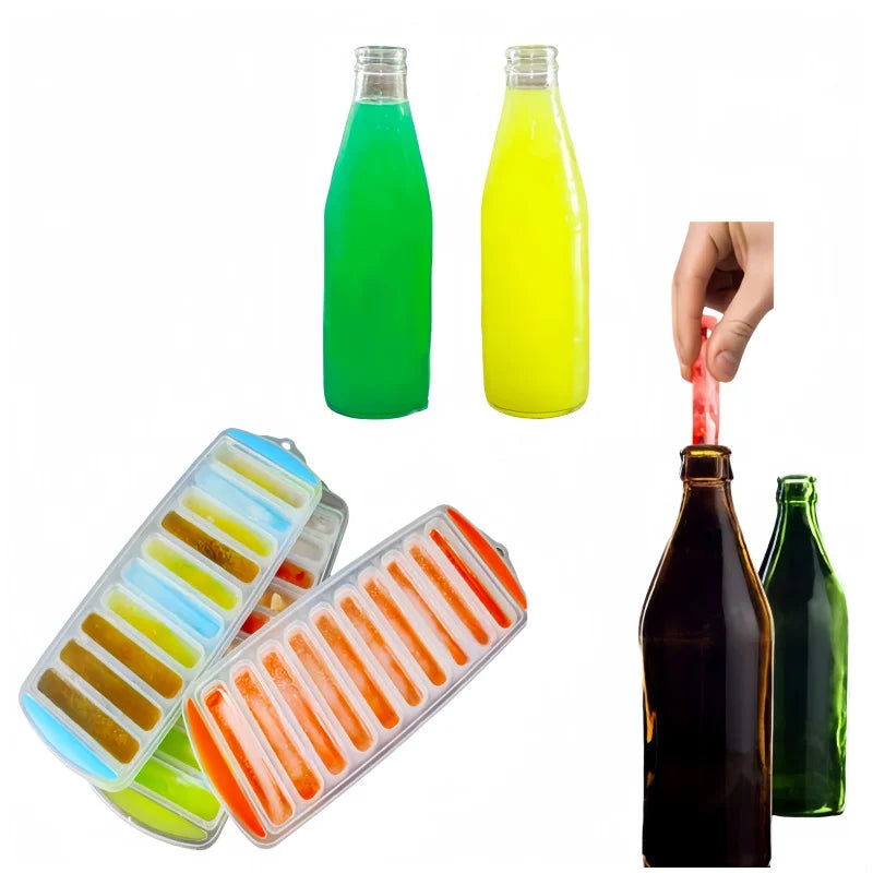 Pop Out Plastic Ice Cube Tray with Lid Reusable Ice Stick Tray Mold for Water and Sport Bottles